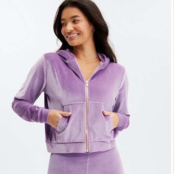 Fabletics Jackets & Blazers - Fabletics *Donna Velour Hoodie - Bright Lilac and Gold - Size Large/10 - NWT!